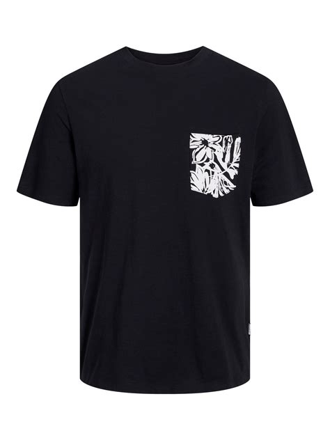 Printed Crew Neck T Shirt Black Jack And Jones®