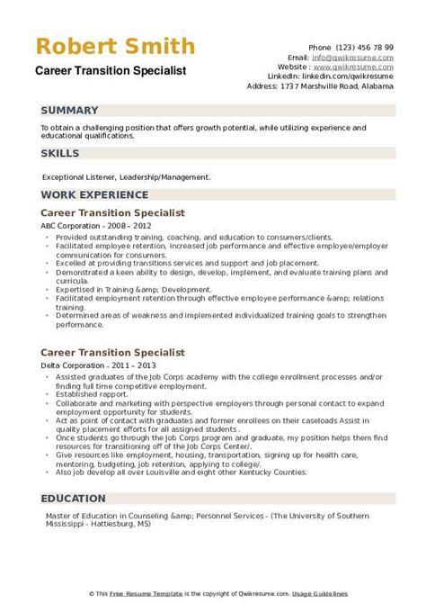 Career Transition Specialist Resume Samples Qwikresume