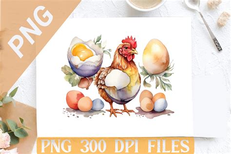 Watercolor Chicken Egg Png Clipart Graphic By Design Store · Creative