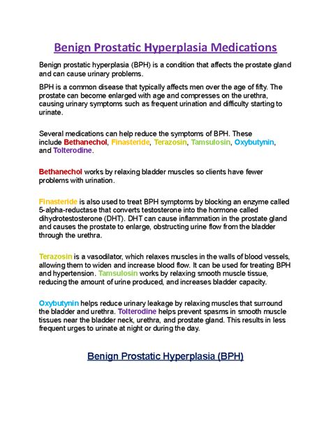 Benign Prostatic Hyperplasia Medications Lecture - Benign Prostatic
