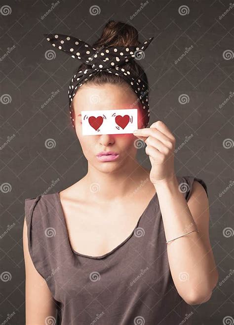 Pretty Girl Holding Paper With Red Heart Drawing Stock Image Image Of