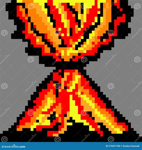 Pixel Art With Volcano Mountain Stock Vector Illustration Of