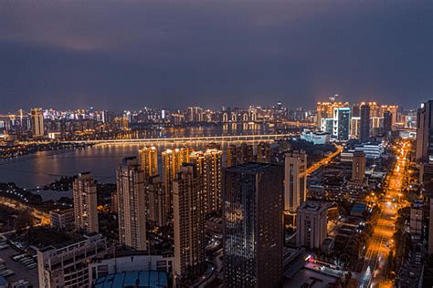 Aerial Photography Of Wuhan City Buildings At Night Background And