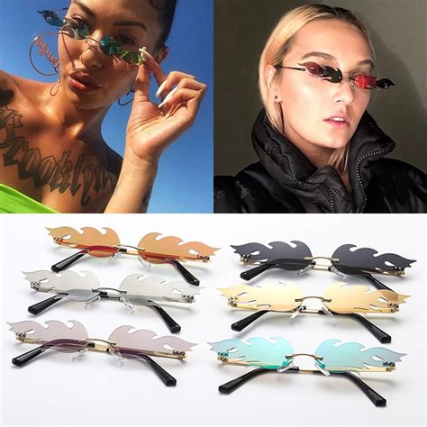 Fire Flame Sunglasses Flame Rimless Sunglasses Rimless Wave Glasses