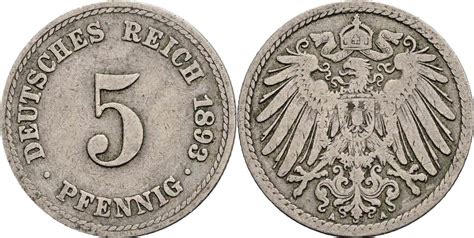 Deutsches Reich 5 Pfennig 1893 A Ss MA Shops