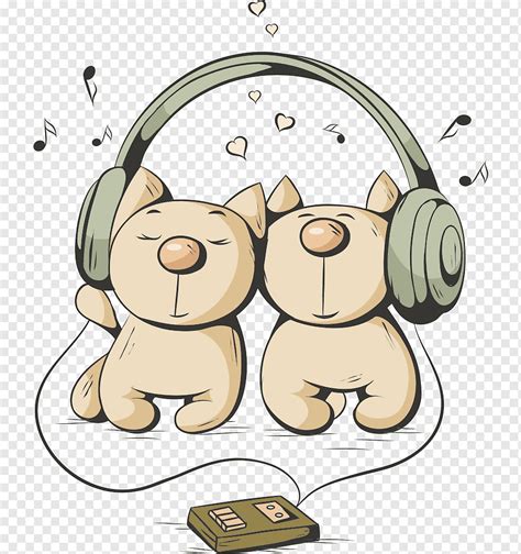 Cats Cartoon Illustration Cat Wearing Headphones Electronics