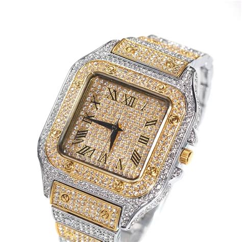 Rel Gio De Diamante Iced Out Moda Masculina Rel Gio Quadrado Rel Gio De