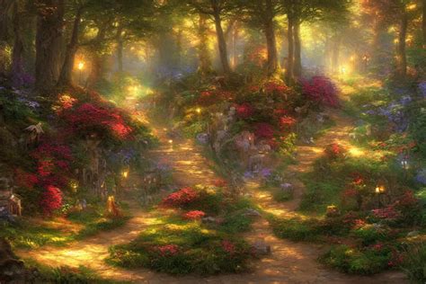 Krea Fairy Tale Forest Painted By Thomas Kinkade Highly Detailed