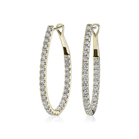 Diamond Oval Shape Hoop Earrings In 14k Yellow Gold 2 Ct Tw Blue Nile