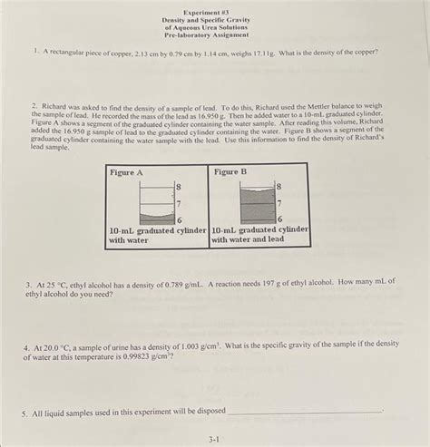 Solved Experiment 3 Density And Specific Gravity Of Aqueous Chegg