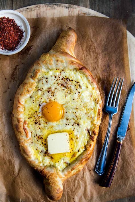 Adjaruli Khachapuri Georgian Cheese Bread Wild Greens Sardines