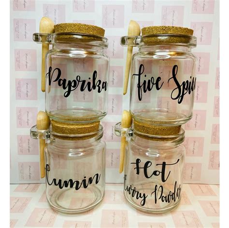 8oz Glass Jars With Cork Lid And Wooden Spoon Etsy Uk