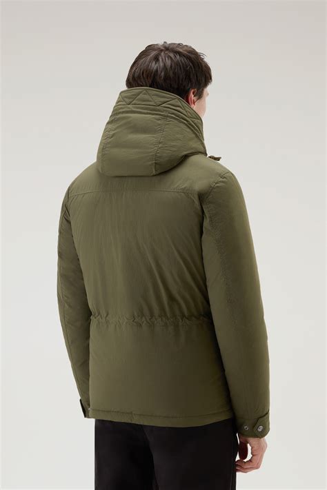 Mens Aleutian Field Jacket In Taslan Nylon With Detachable Hood Green