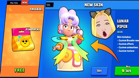 Noul Skin Lunar Piper Pin Pack Brawl Stars Youtube