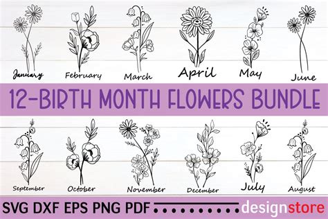 Birth Month Flowers Svg Bundle Commercial Use Floral Svg Etsy October