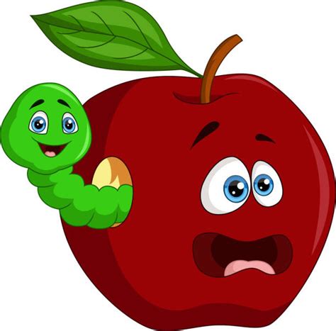 300 Cartoon Worm With Red Apple Stock Illustrations Royalty Free