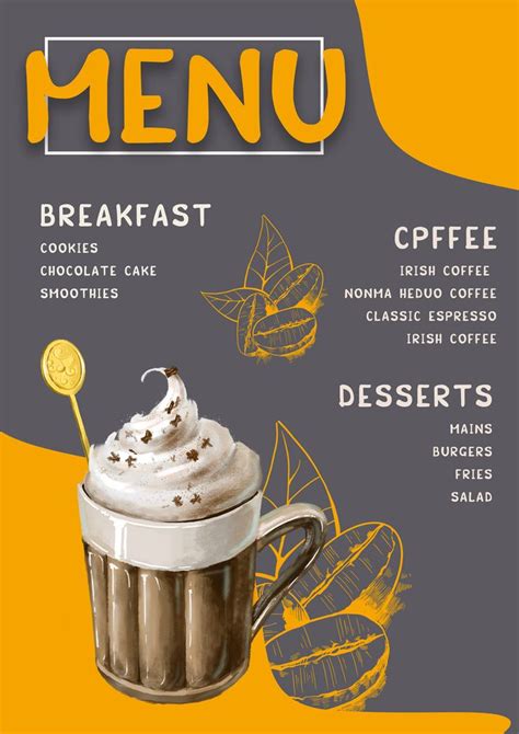 A Menu For A Coffee Shop With An Image Of A Cupcake And Whipped Cream