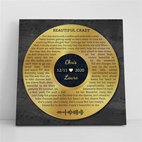 Custom Song Lyrics And Text Vinyl Record Art Gold Style Canvas Wall