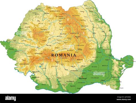 Mapa Físico Muy Detallado De Rumania En Formato Vectorial Con Todas