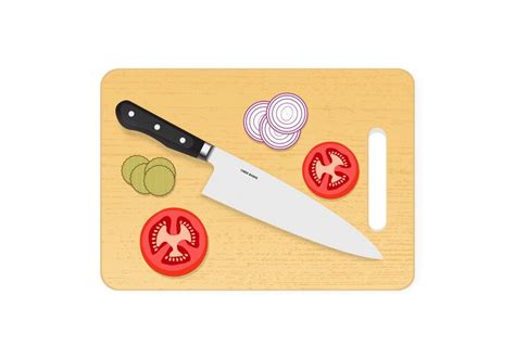 Premium Vector Wooden Chopping Or Cutting Board With Chef Knife