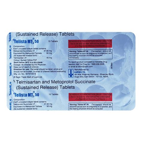 Telista MT 50mg Tablet 15 S Price Uses Side Effects Netmeds