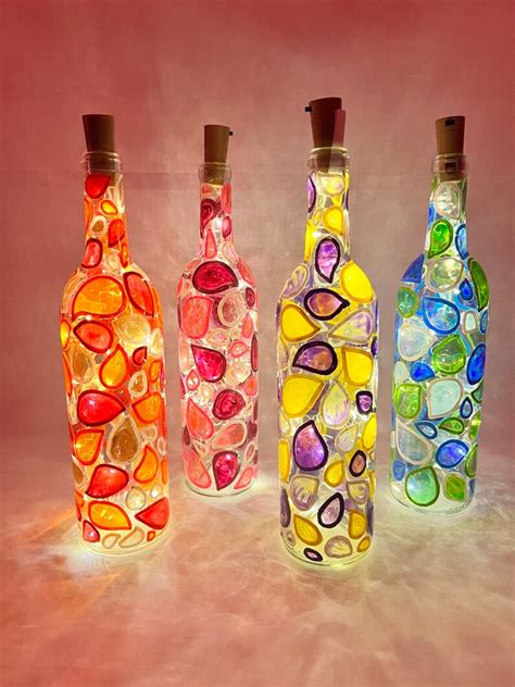 Handpainted Stained Glass Effect Decorative Multicolored Wine Bottle