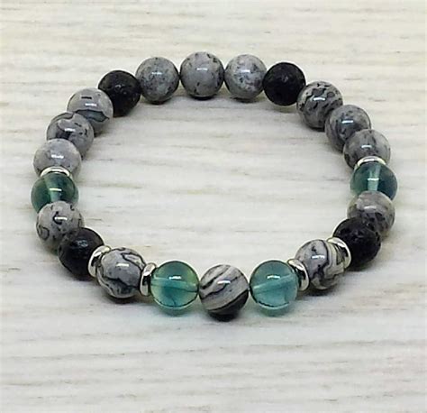 Bracelets By Karen Grey Crazy Lace Agate Fluorite And Lava Stone