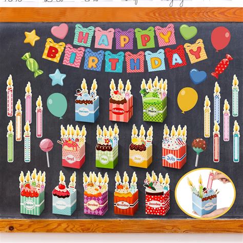 Amazon Pasimy Pieces Birthday Bulletin Board Set Months