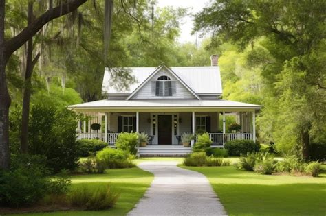 Premium Ai Image Ranch House With Wraparound Porch Surrounded By Lush