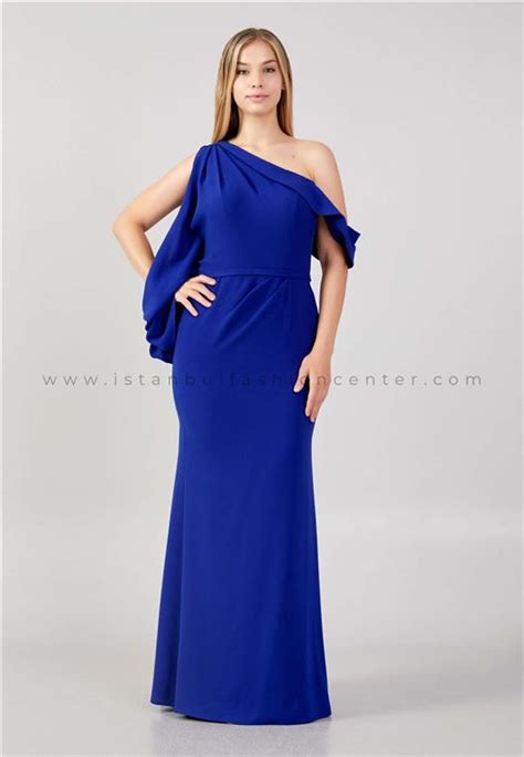 Allure One Shoulder Maxi Viscose Column Plus Size Blue Wedding Guest