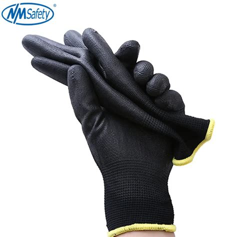 NMSafetyBlack Polyester PU Coating Comfortable Non Slip Wear Resistant