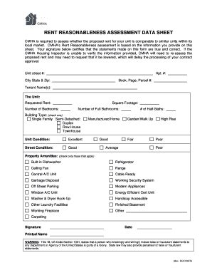 Fillable Online Rent Reasonableness Assessment Data Sheet Fax Email