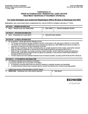 Forwardhealth Prior Authorization Residential Care Center Treatment