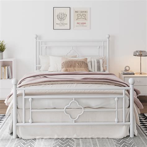 Amolife Full Size Metal Platform Bed Frame With Vintage Cross Pattern