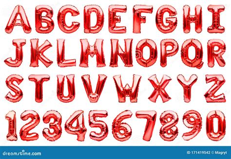 English Alphabet And Numbers Made Of Red Inflatable Helium Balloons