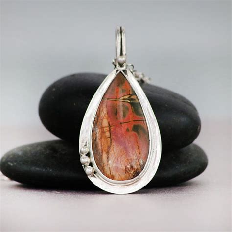 Red Creek Jasper Necklace Sterling Silver Jasper Pendant Red Jasper