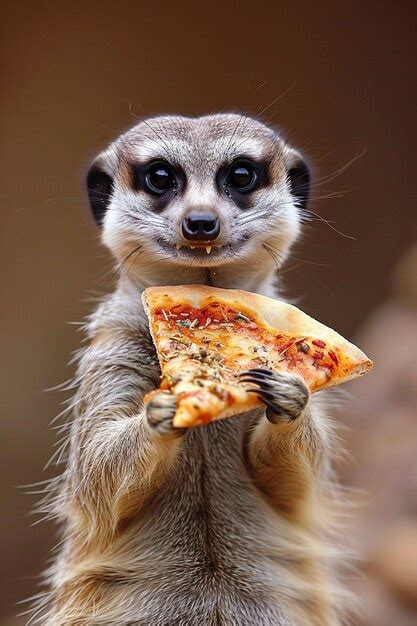 Premium Photo | Meerkat eating pizza closeup