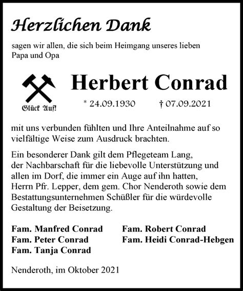 Traueranzeigen Von Herbert Conrad Vrm Trauer De