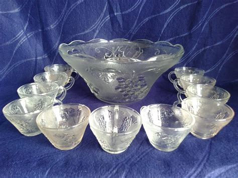 Vintage Kig Indonesia Glass Punch Bowl With Cups Furniture Home