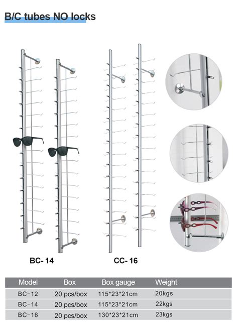 Customized Wall Mounted Metal Lockable Eyeglasses Display Rods