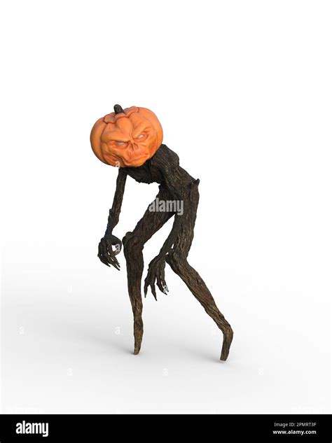 D Illustration Of A Fantasy Halloween Scarecrow With Pumpkin Head