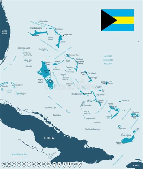 The Bahamas Map And Flag Detailed Vector Illustration Stock