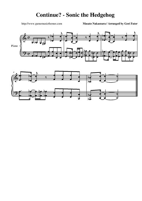 Game Music Themes Sonic The Hedgehog Sheet Music