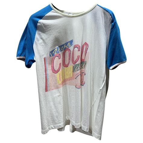 Vintage Chanel Cute T Shirt White Blue Multiple Colors Cotton Ref