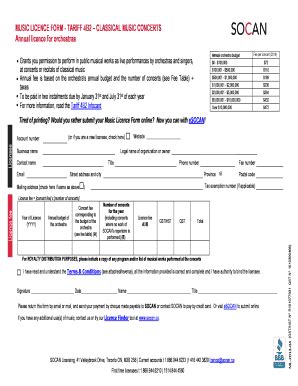 Socan License Fee Orchestra 4b2 Fill Online Printable Fillable