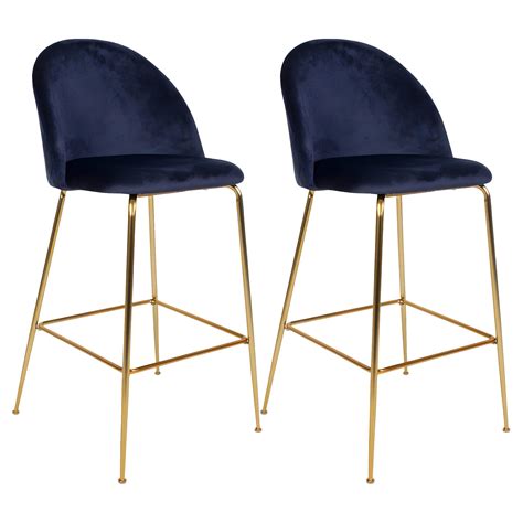 Meyrin Lot De Chaises Hautes Velours Bleu Et Pieds M Tal Dor