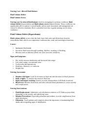 Nursing Care Altered Fluid Balance Guide For Hypovolemia And Course Hero