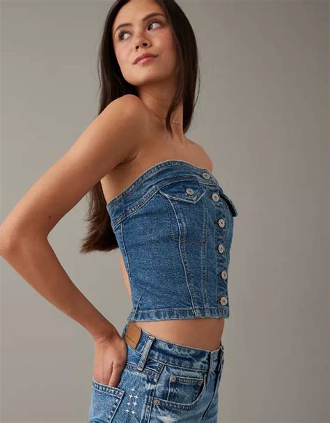 Ae Cropped Denim Tube Top