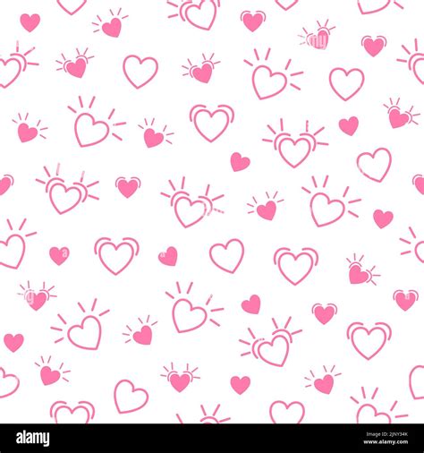 Hand Drawn Doodle Pink Hearts Seamless Pattern Valentines Day Heart