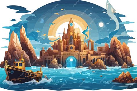 Atlantis Lost Continent Cartoon Illustration Premium Ai Generated Vector